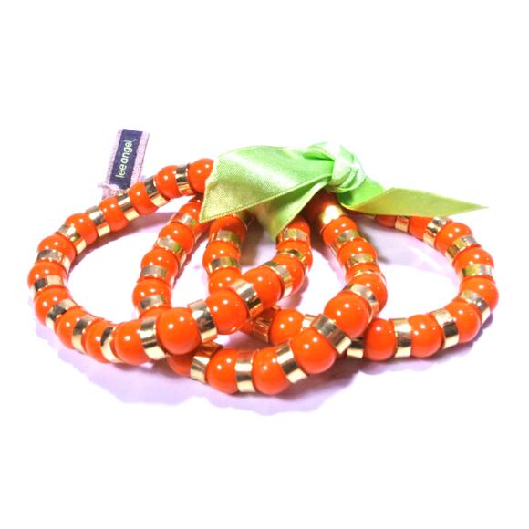 Neiman Marcus Lee Angel Women's Glass Bead Gold Spacer Bracelet Set of 3 NWT 250 - Picture 4 of 5